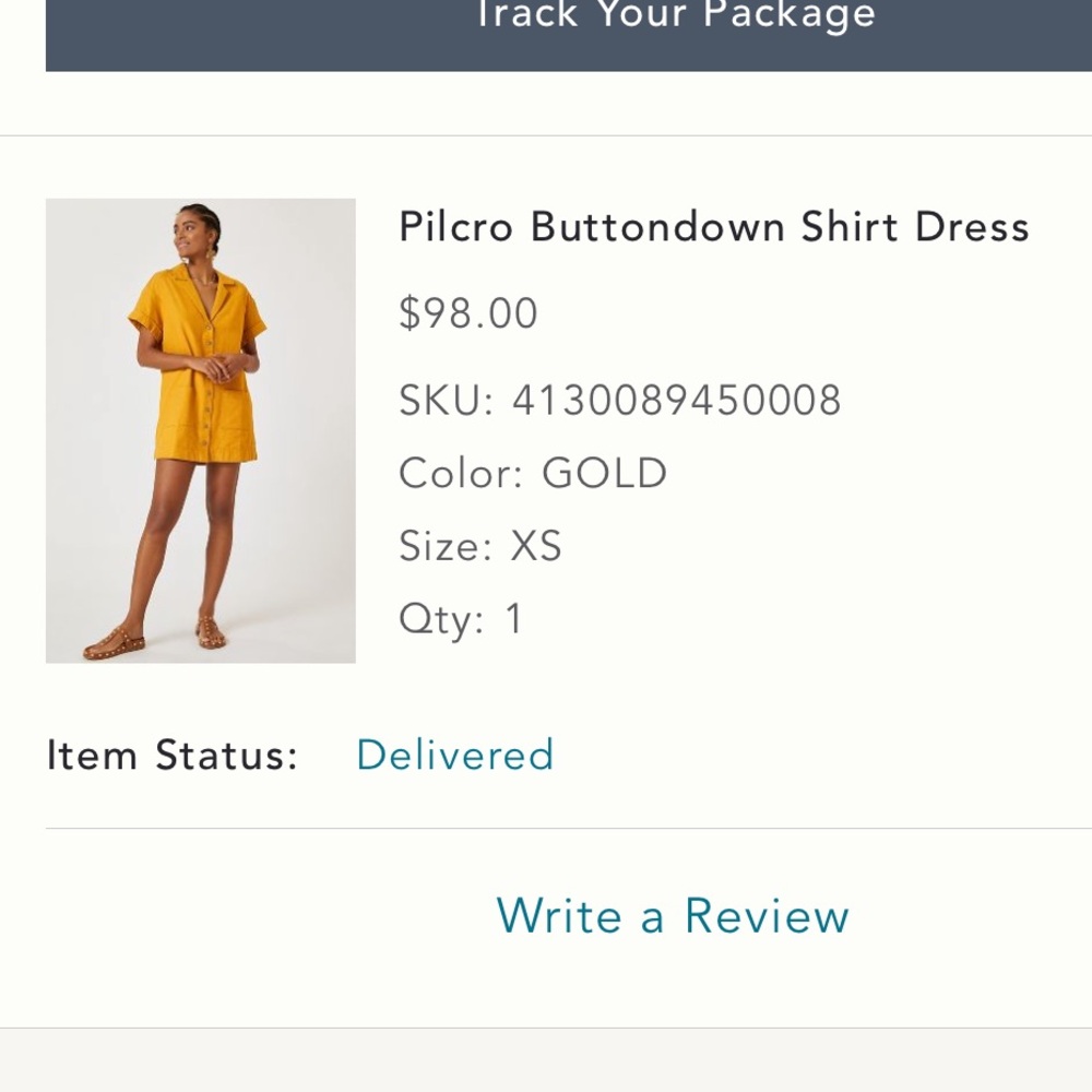 Anthropologie Pilcro Buttondown Shirt Dress Size Small in Gold